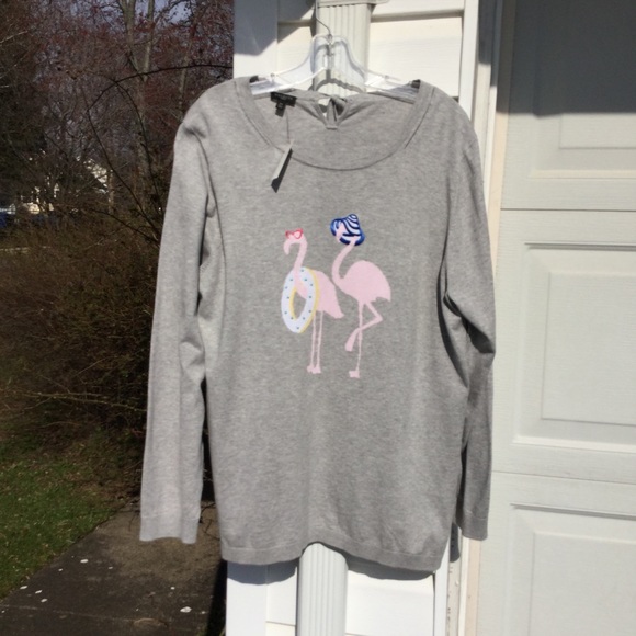 NWT Talbots Fun Gray Beach Bound Pink Flamingos - Picture 2 of 5